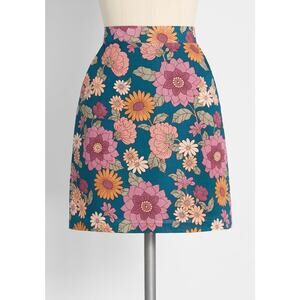 Princess Highway Modcloth Gina Floral Linen Skirt A-Line Womens 10 Blue Pink